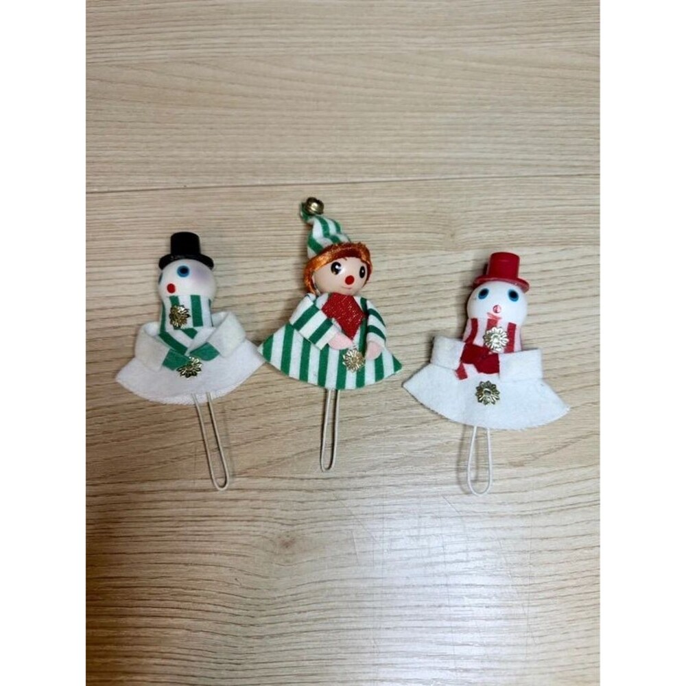 Vintage Made In Japan 50s Elf & Snowman Pin Ornaments Felt Kitschy MCM Handmade